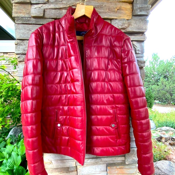 iparelde Other - Mens Red Leather Quilted Jacket